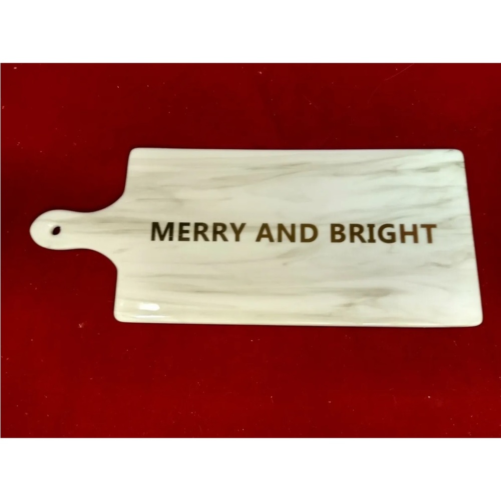 Avon Merry And Bright Decorative Serving Board Marble And Gold 14 Inch Long - Picture 2 of 3